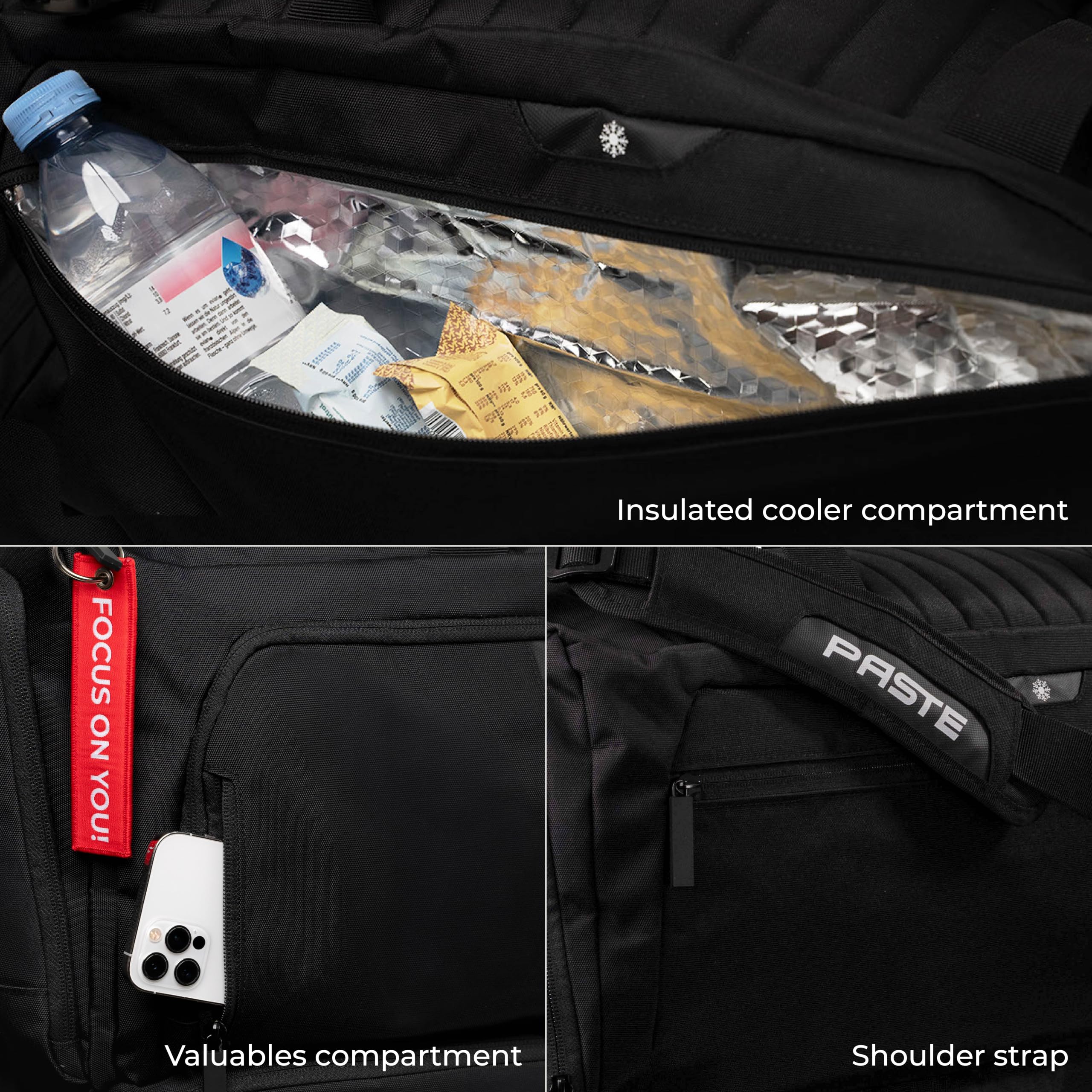 PASTE® - Torba sportowa 63 l (All in Pro) z funkcją plecaka, przegrodą na buty i przegrodą na mokre buty czarna - innowacyjna torba do piłki nożnej i treningowej z funkcją chłodzenia dla kobiet i