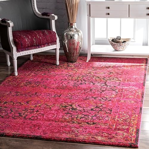 nuLOOM Shuler - Alfombra vintage de 7 pies 10 pulgadas x 11 pies, color rosa cereza