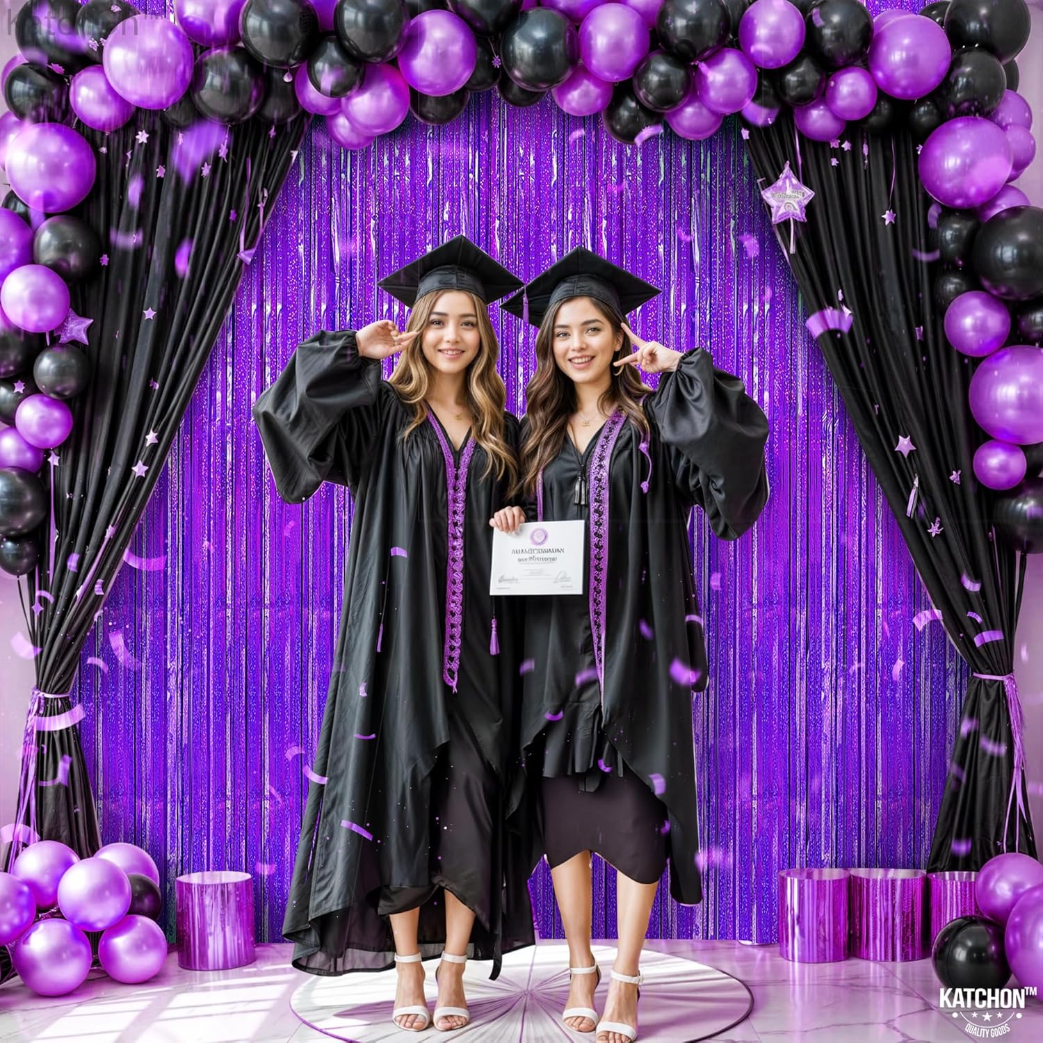 KatchOn, Iridescent Purple Foil Fringe Curtain - 3.2x8 Feet, Pack of 2 | Purple Streamers for Anniversary, Mermaid Birthday Decorations, Bachelorette Party Decoration | Graduation Decorations 2026