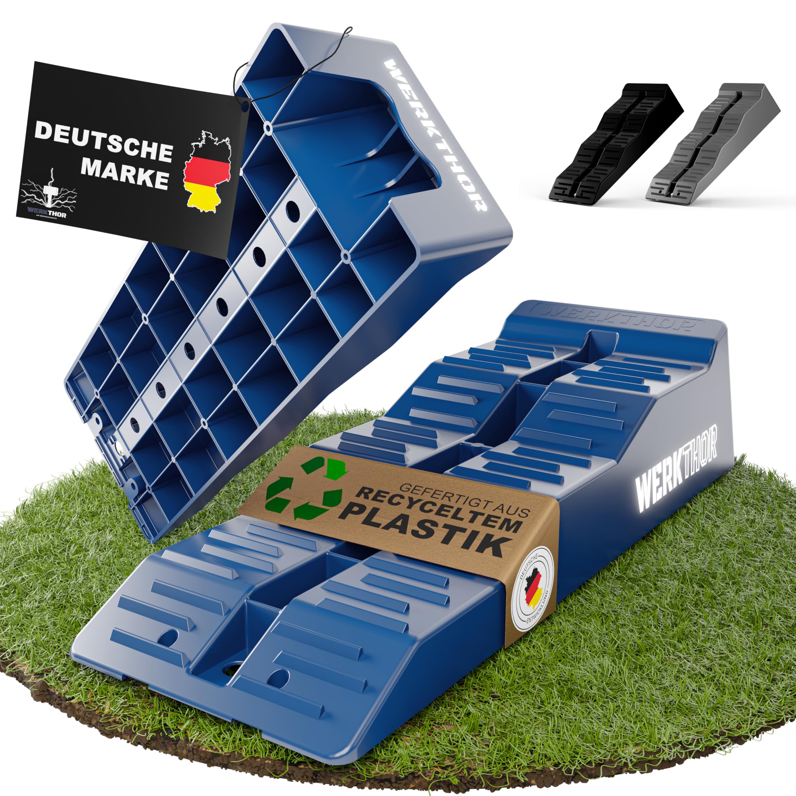 WERKTHOR Cuñas para autocaravanas (azules) [juego de 2] | Cuñas estables para caravanas y autocaravanas <5t | Nivelación segura y diseño robusto para cualquier superficie