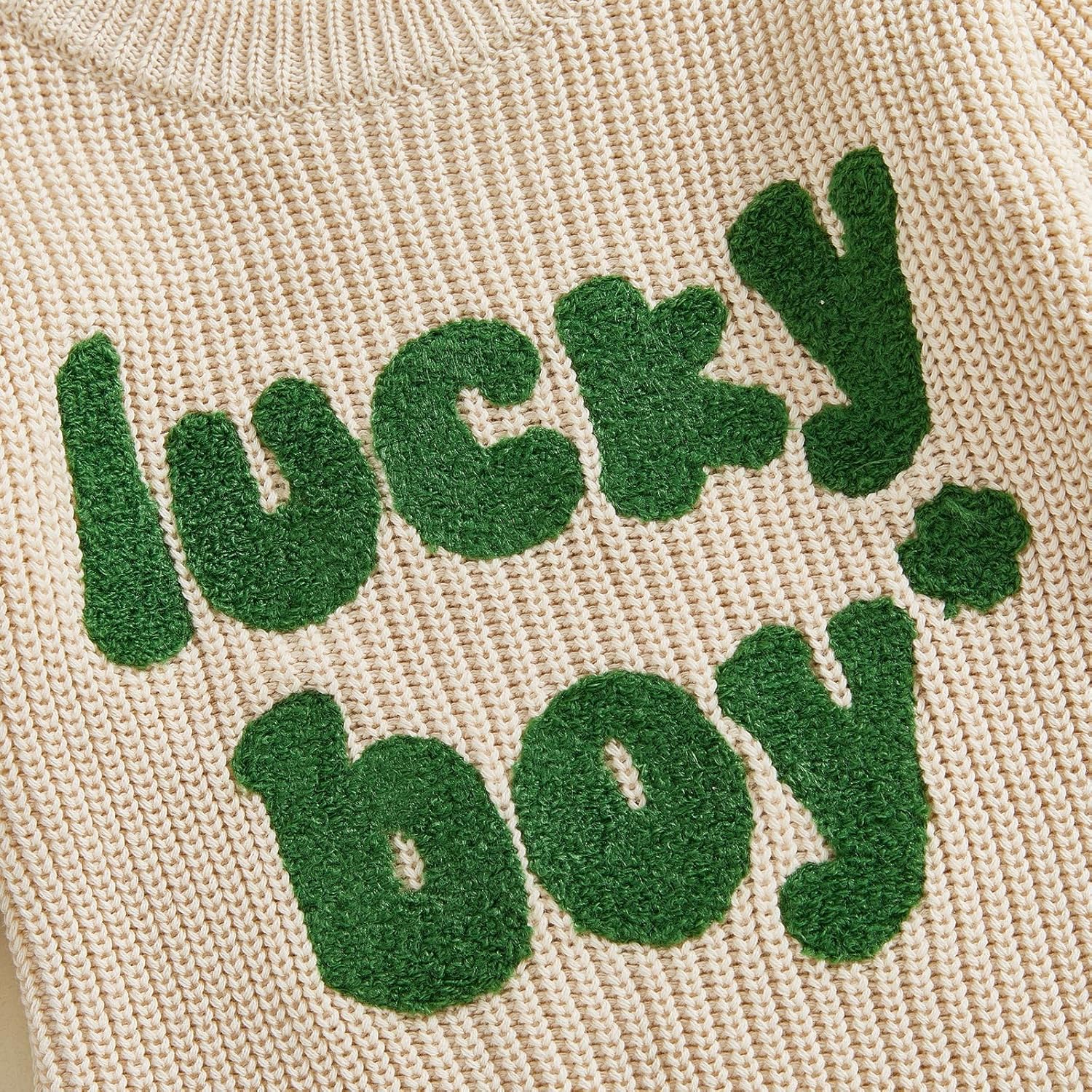 Newborn Infant Baby Boy St Patricks Day Outfit Lucky Boy Embroidery Knit Sweater Romper Long Sleeve Bubble Bodysuit - Image 7