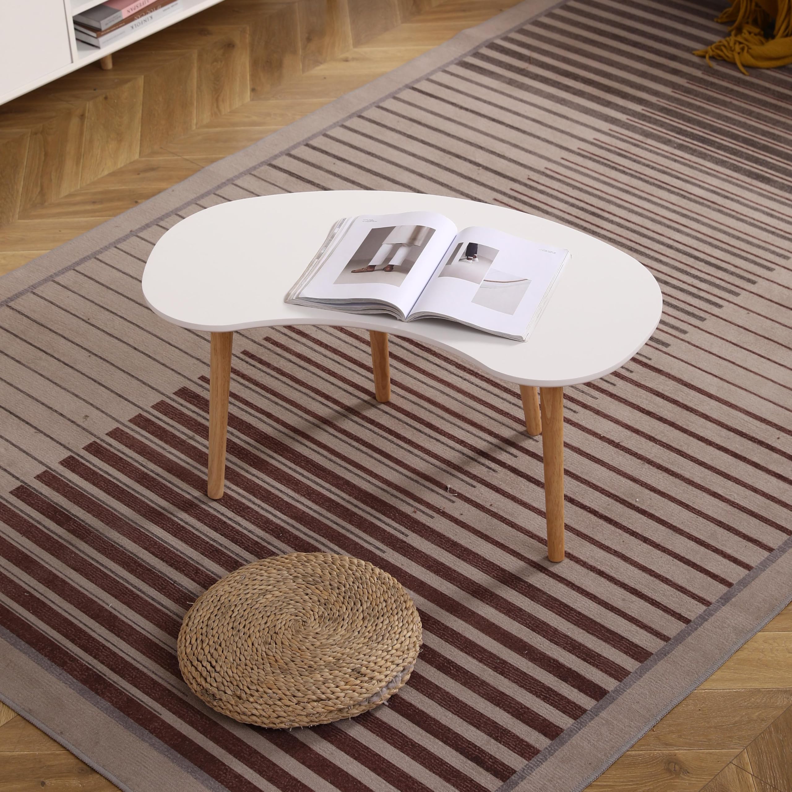 Nut Shape Coffee Table with Solid Wood Legs, 35x21 Inches, wenjingqiUS-W1581P144411