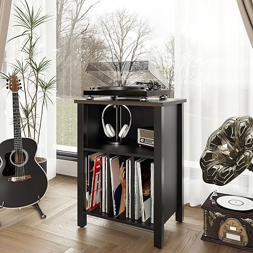 Miniatura 7 de LIDYUK Soporte para tocadiscos, mesa auxiliar de almacenamiento de discos de vinilo con estante de exhibición con capacidad para hasta 130 álbumes,