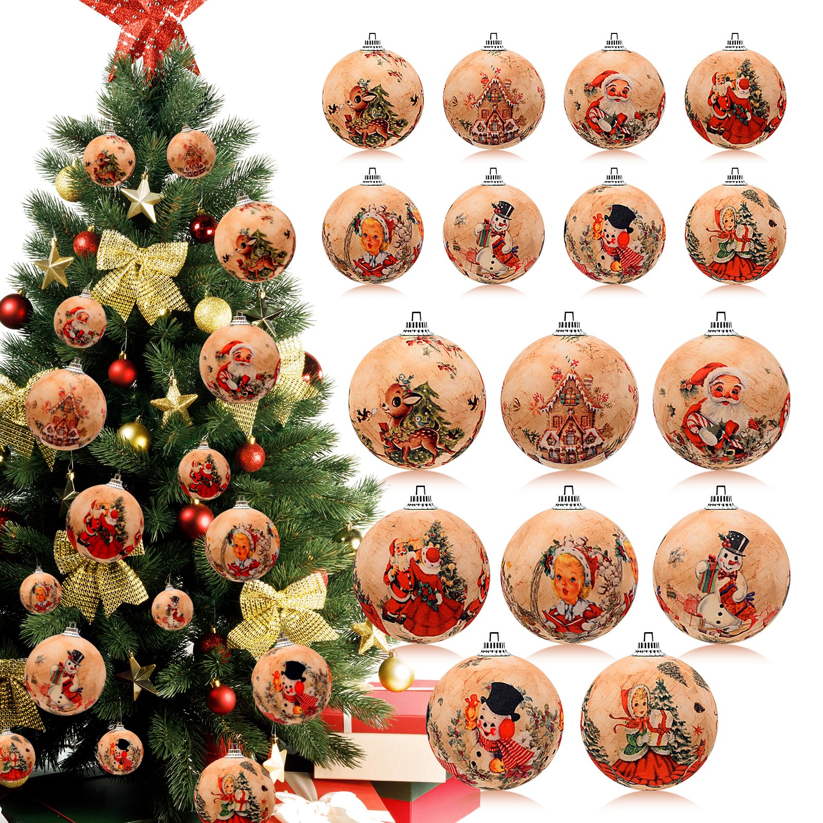 Baubles Christmas Decorations, 16 Pieces Vintage Christmas Decorations 80s Xmas Christmas Tree Decorations, Diy Hanging Ornaments Christmas Baubles