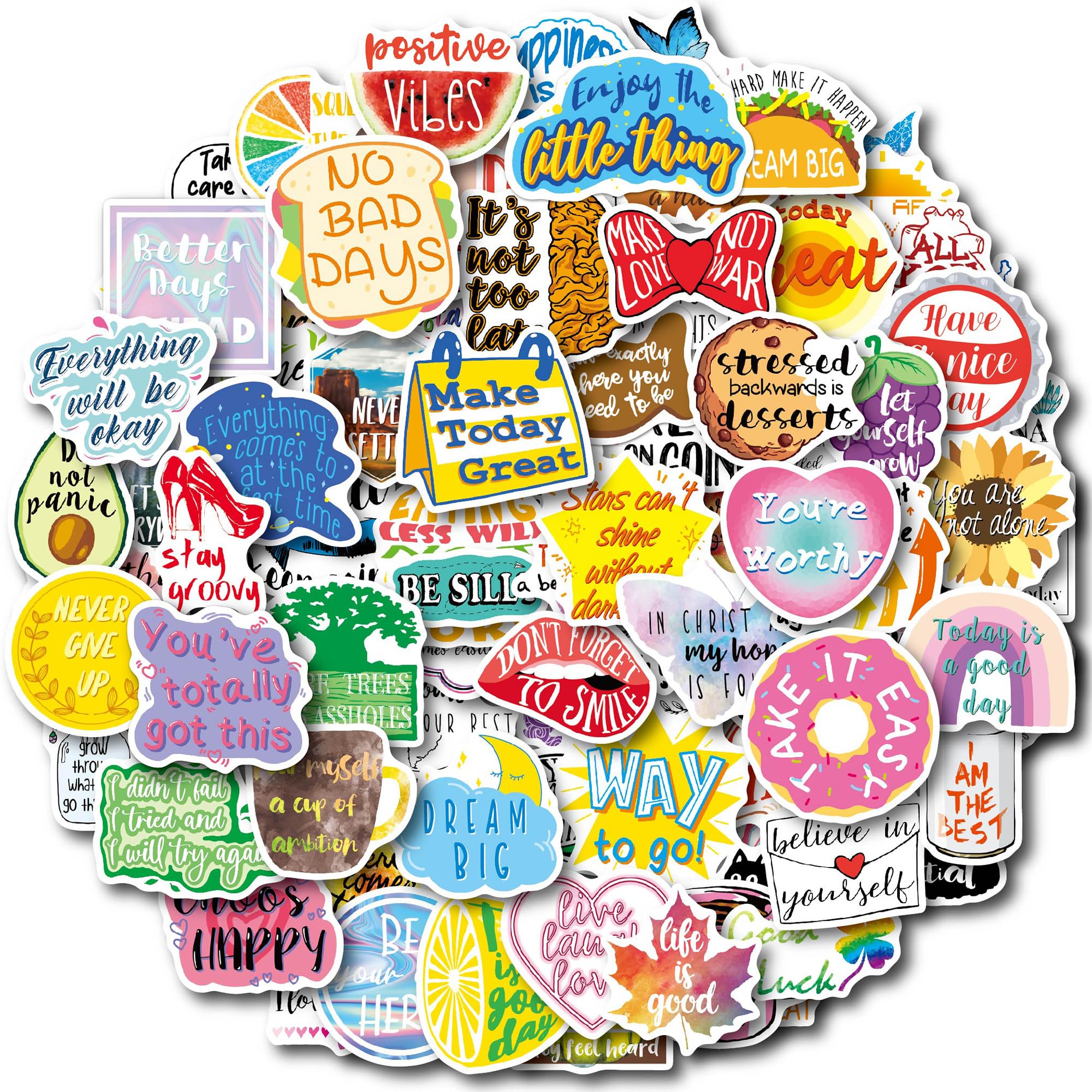 Kaderas Colourful 100 Pcs Motivational Stickers, Aesthetic Vinyl Decals With Inspirational Quotes For Laptop Scrapbook Suitcase Water Bottle Students Rewards