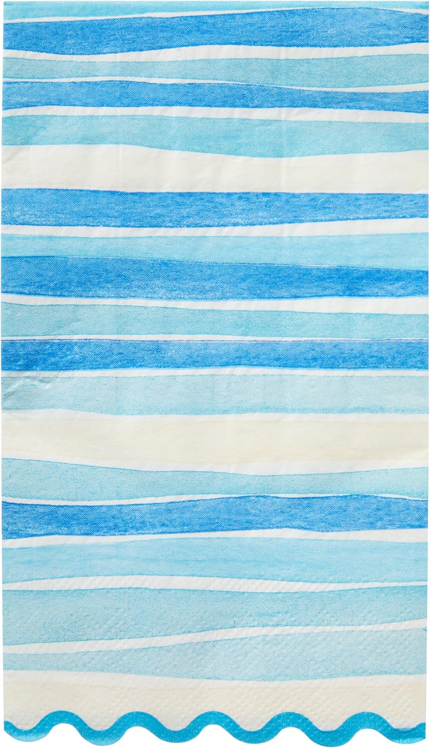 C.R. Gibson Paper Napkins - Watercolor Coastal Scallop Edge Disposable Dinner Napkins and Bathroom Guest Towels, 4.2" x 7.85", 16-Count