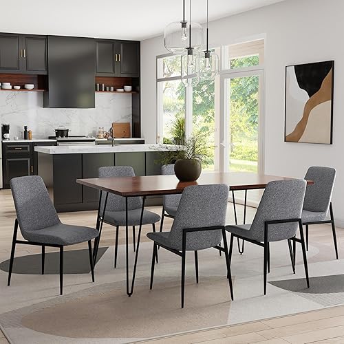 Miniatura 2 de SIMPLIHOME Savannah - Juego de 2 sillas de comedor con marco de metal negro tapizado y tela estilo lino, color gris, asiento moderno para comedor