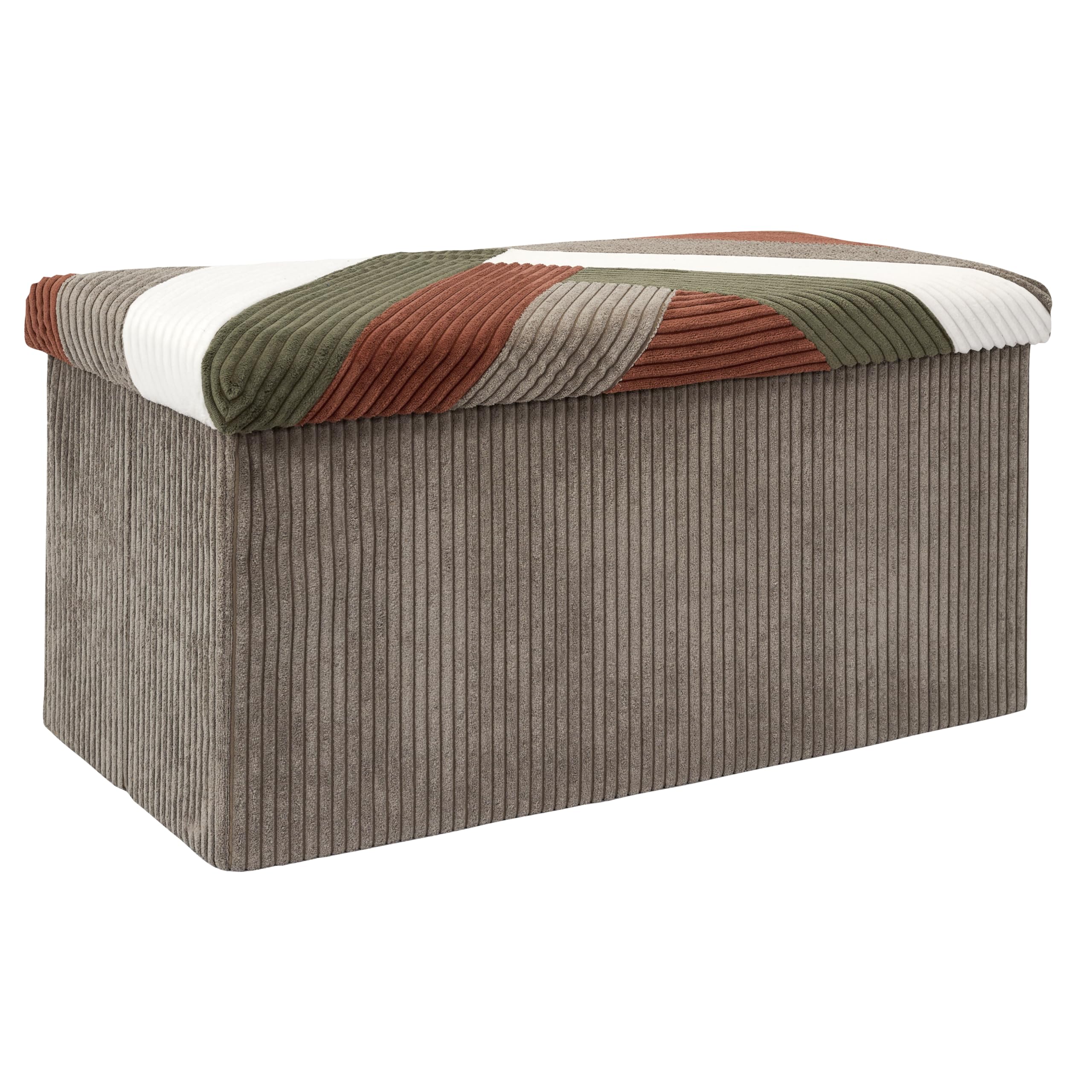 Home Deco Factory, HD0551, Panca Pieghevole Cotele Patchwork Multifunzionale, Pratico Contenitore e comodità di Seduta, Ideale per Soggiorno,Dimensioni 76x38x38 cm, Beige, Grigio, Rosso, Verde