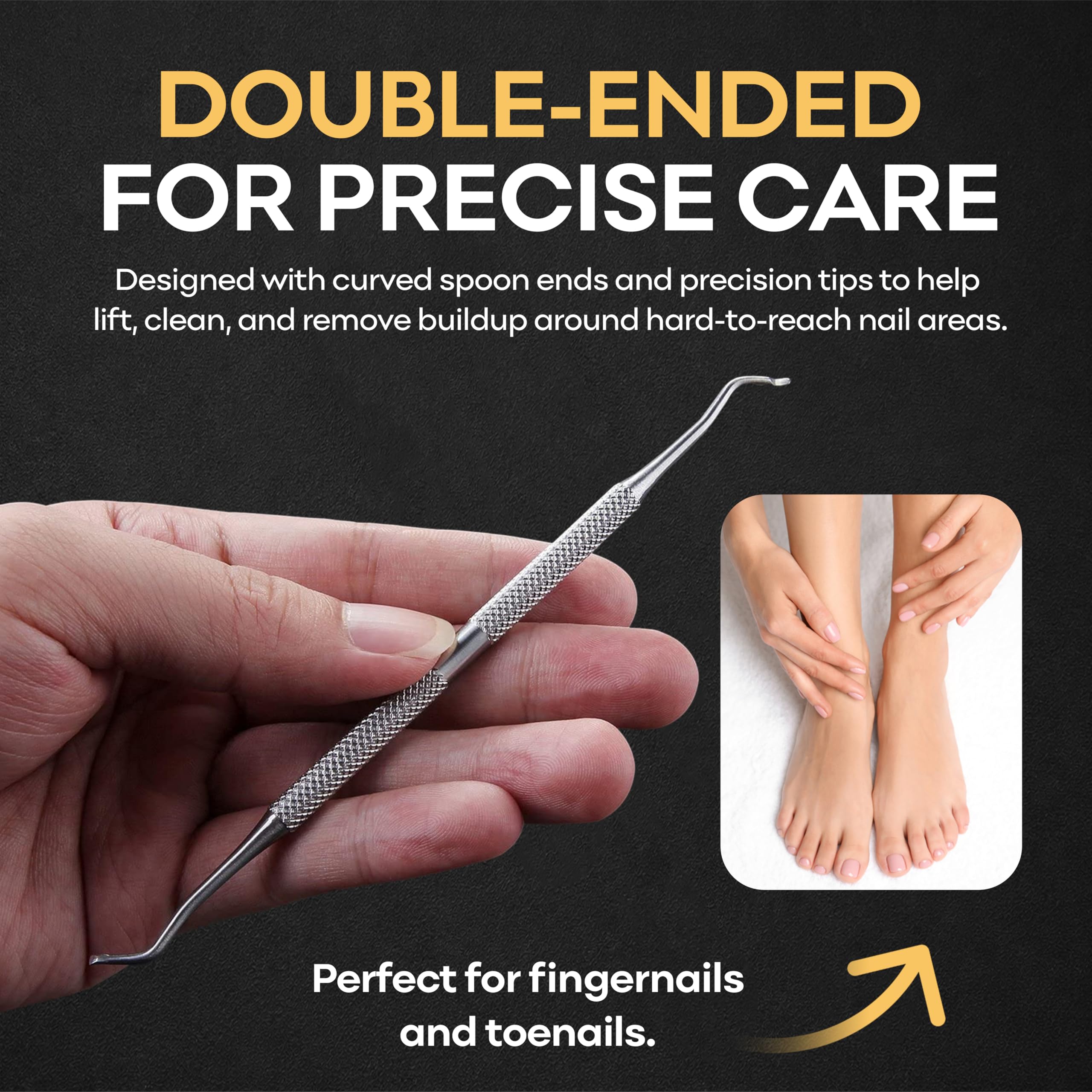 Krisp - Herramientas para uñas encarnadas – Herramienta para el cuidado de uñas de los pies con forma de cuchara de doble extremo y limpiador de uñas de acero inoxidable quirúrgico de grado médico