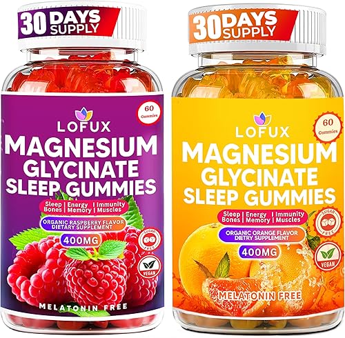 Lofux Gomitas de glicinato de magnesio 400 mg, gomitas de magnesio sin azúcar para adultos, mujeres, hombres, suplemento masticable con L-treonato,