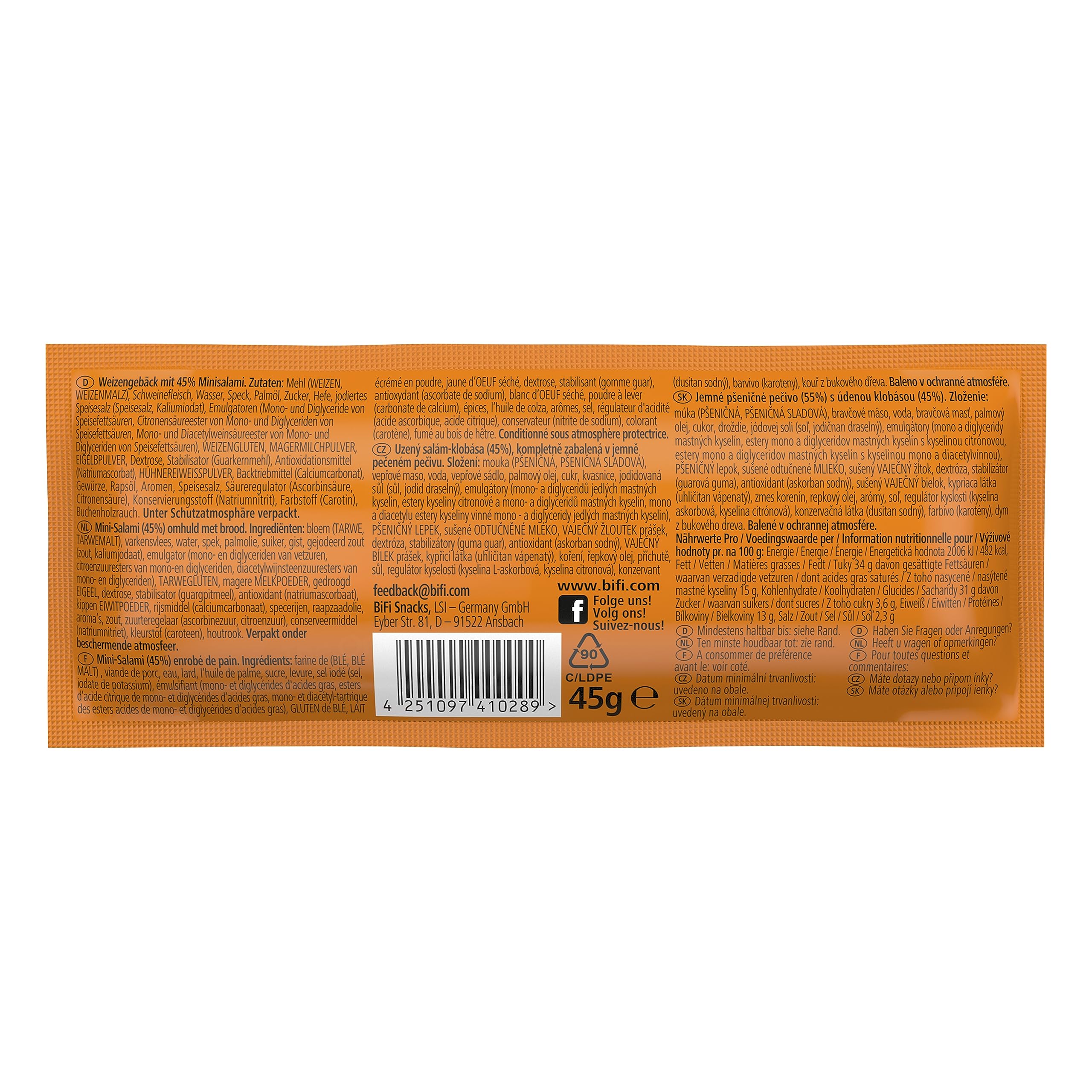 BiFi Roll | 12er Pack (12 x 45 g) | Snack im Teigmantel | Herzhafter, original Salami Fleischsnack | Snack im Teigmantel