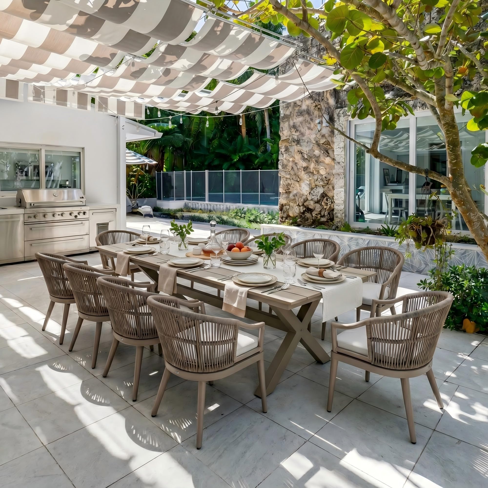PURPLE LEAF 11 Pieces Outdoor Dining Set All Weather Wicker Patio Dining Set with Rectangular Aluminum Table and Modern Armrest Dining Chairs for
