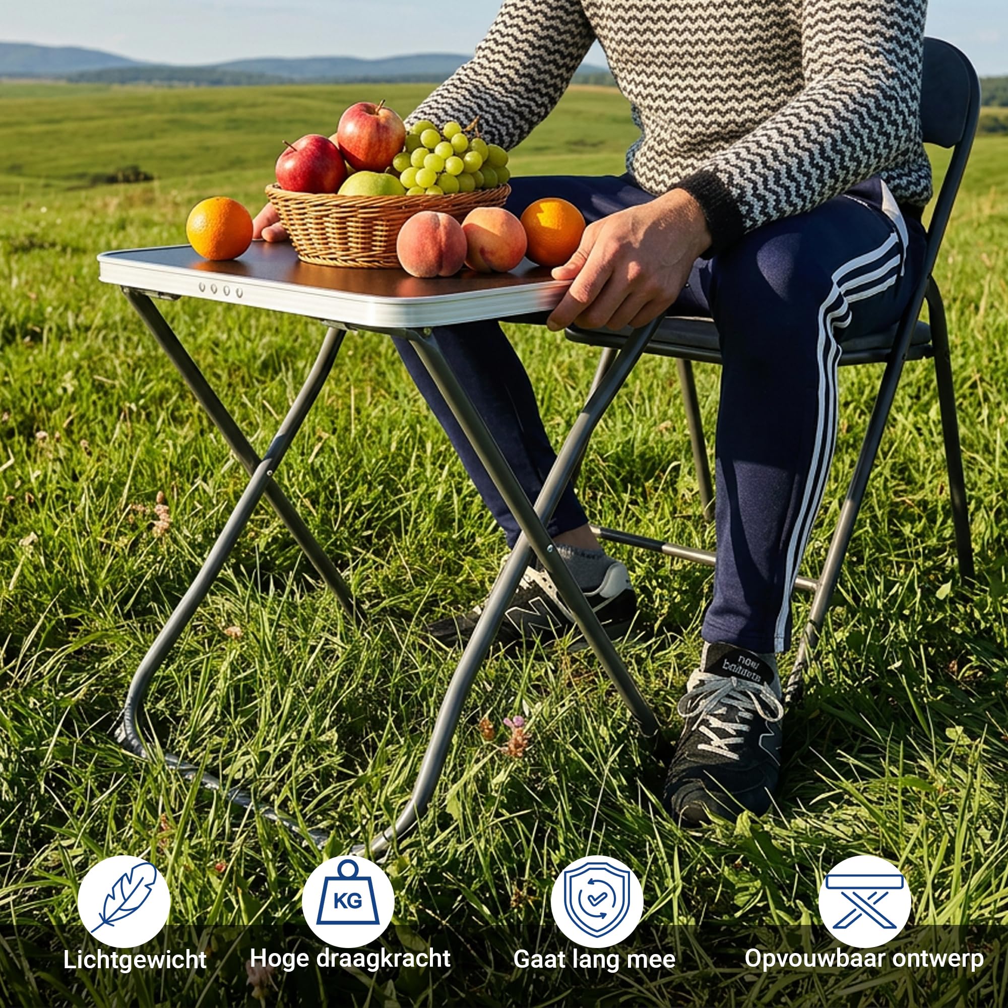 Set tavolo e sedia da campeggio grigio – Tavolo da campeggio e sgabello 2 in 1 con tavolo pieghevole, sedia pieghevole in velluto, tavolo pieghevole compatto per 1 persona, balcone, roulotte, giardino
