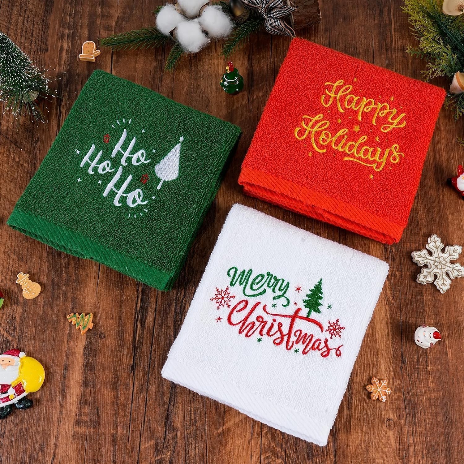 Embroidered Christmas Towels, 3-Pack Towels Gift Set, 14" x 30" Bathroom Decorative Towel Washcloths Kitchen Merry Christmas Towel, Premium, Soft, Durable, Absorbent Perfect X-Mas Decor - Image 4