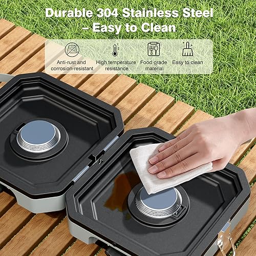 Miniatura 6 de Estufa de campamento de 2 quemadores, portátil, plegable, doble combustible, propano y butano, 15700 BTU con parrilla, 2 quemadores ajustables,