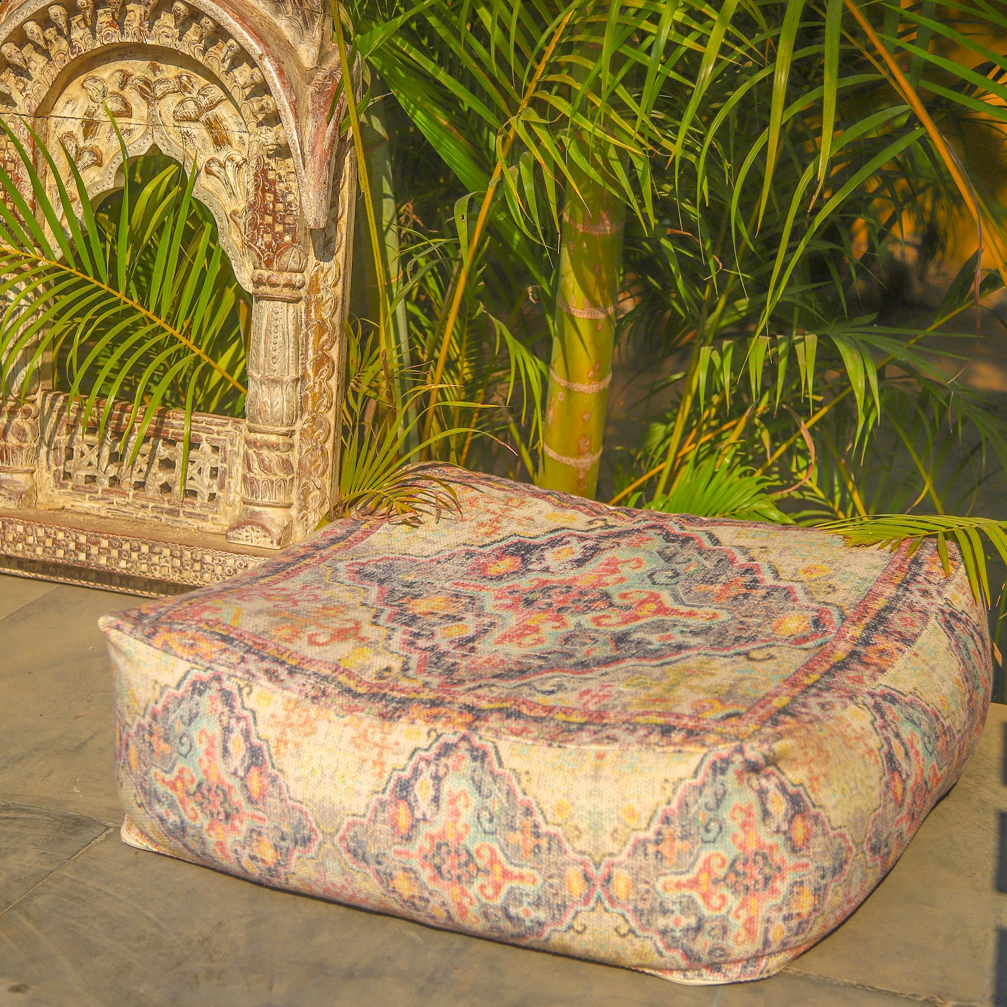 Mandala Life ART Puf Otomano para Exterior - Solo Funda - 60x20cm - Poliéster - Mueble Cojín de Suelo Bohemio Marroquí Boho Chic