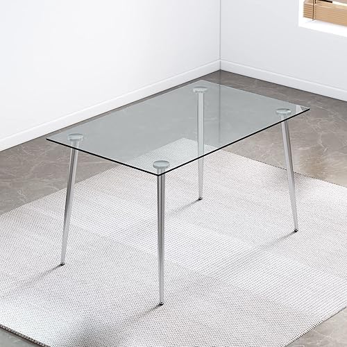 Miniatura 1 de Pvillez Mesa de comedor de cristal de 51 pulgadas para 4-6 mesas de comedor rectangulares modernas de vidrio templado de 0.31 pulgadas y patas de