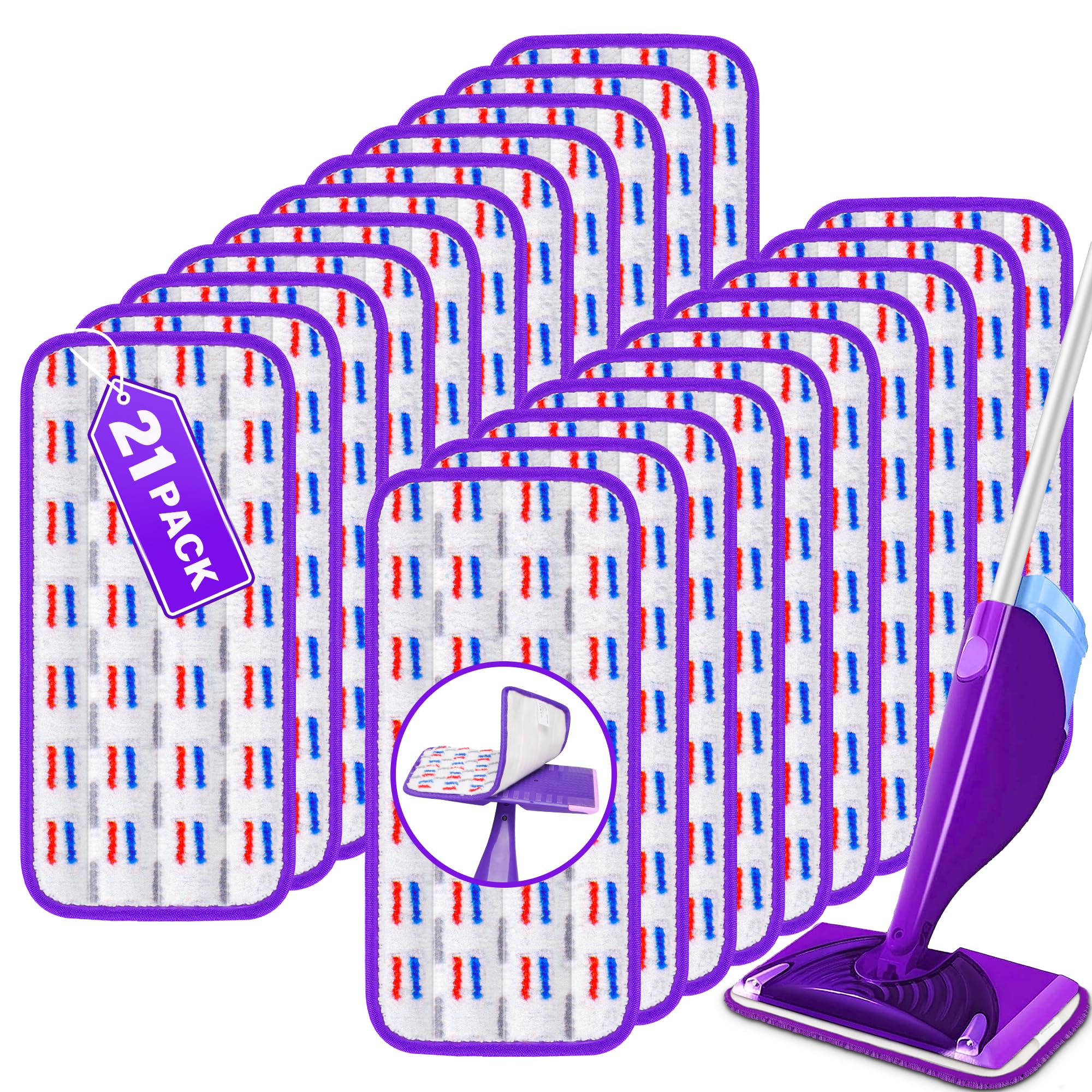 21 Pack Reusable Mop Pads for Swiffer WetJet, Wet Pads Refill for Swiffer Wet Jet, Microfiber Mop Pads Machine Washable Wet Dry Pads Refill for Laminate, Hardwoods, Vinyl, Marble, Stone and Glass