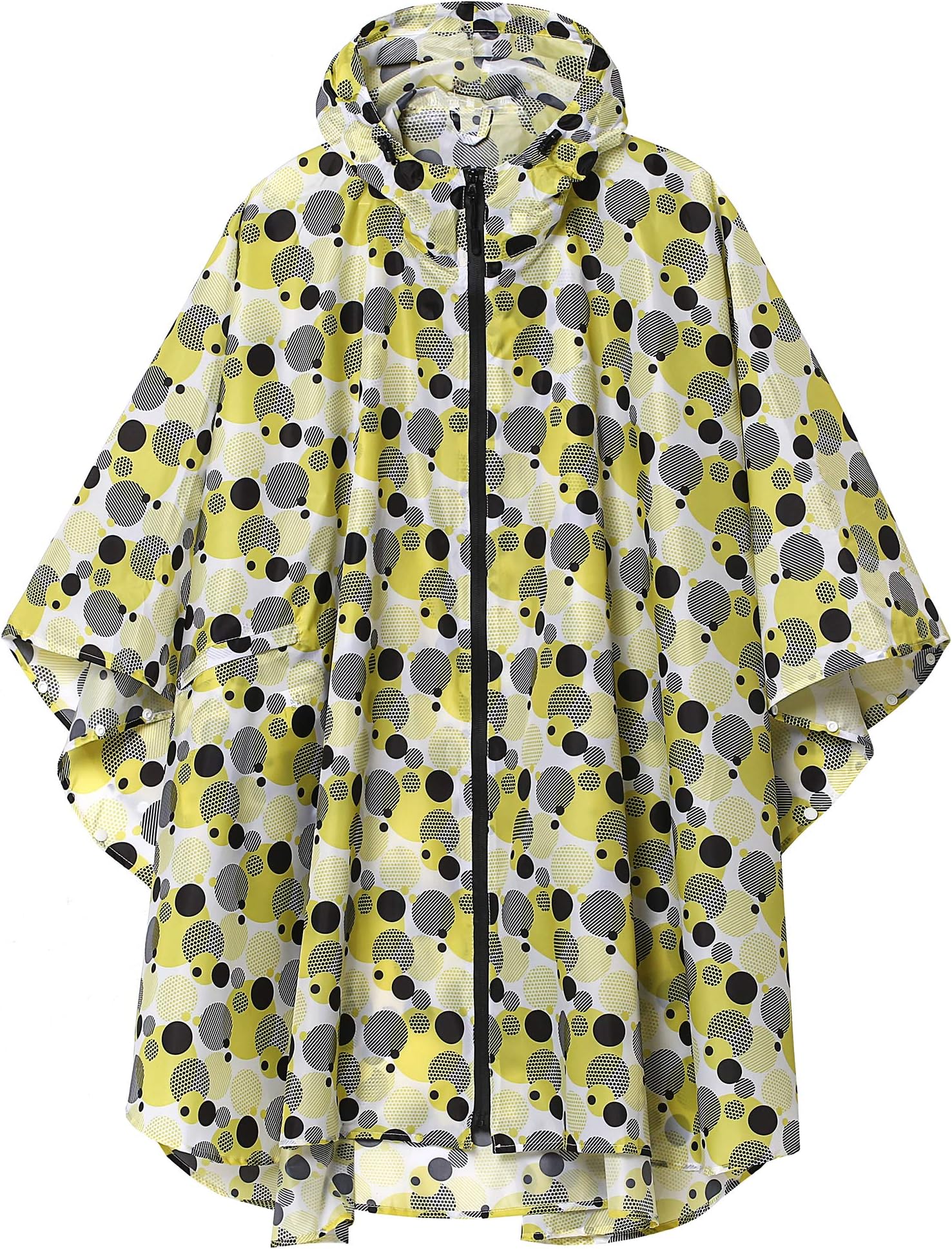 Women's Lightweight Stylish Rain Poncho Yellow Black Polka Dots