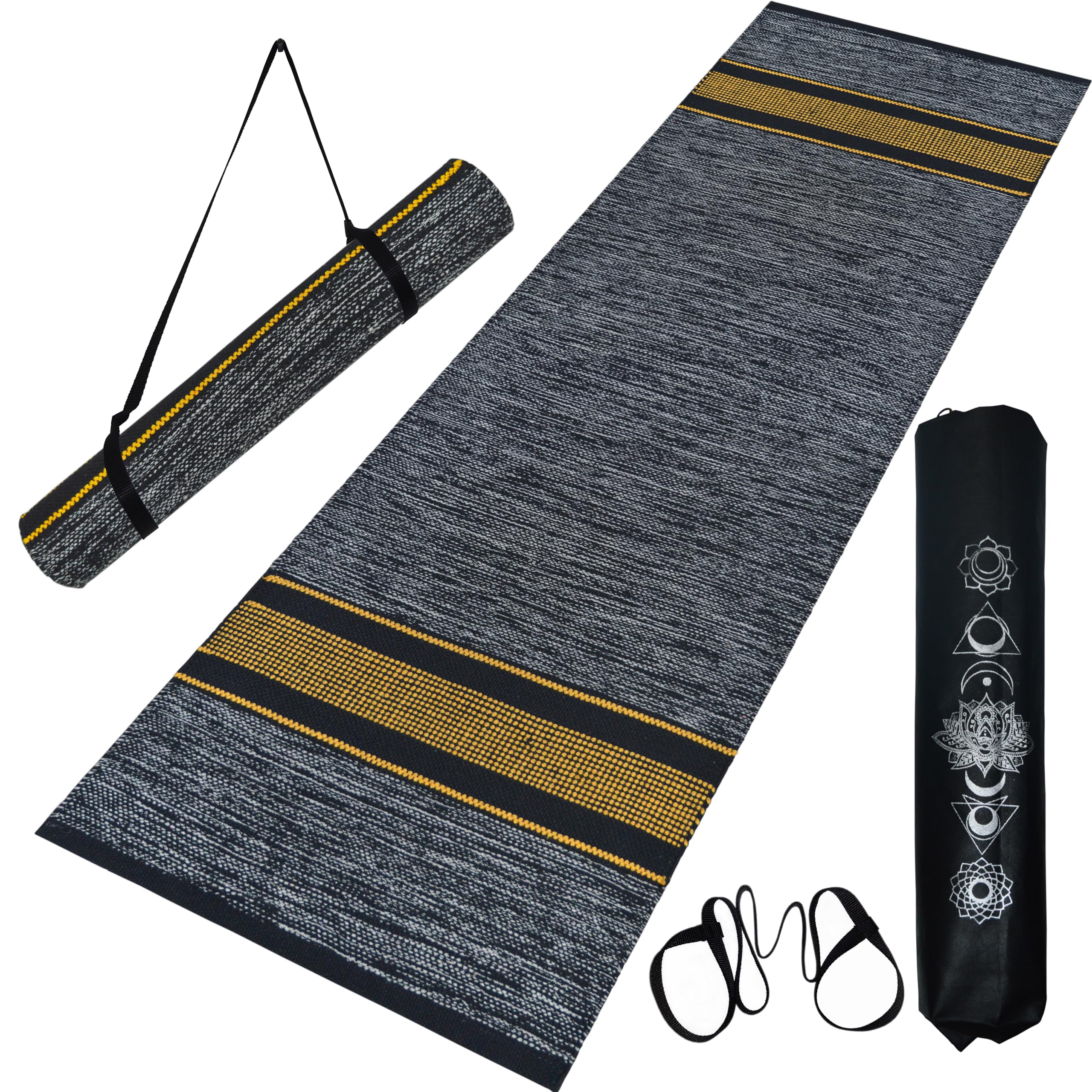 House of Handmade Cotton Yoga Mat - Stone, 2 x 6 ft