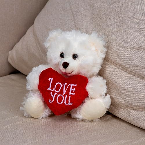 Miniatura 5 de Plushland Peluche de oso de corazón moca  Juguete de peluche para niños y adultos  Almohada de corazón bordada  Marrón  6 pulgadas (Love You-Cream)