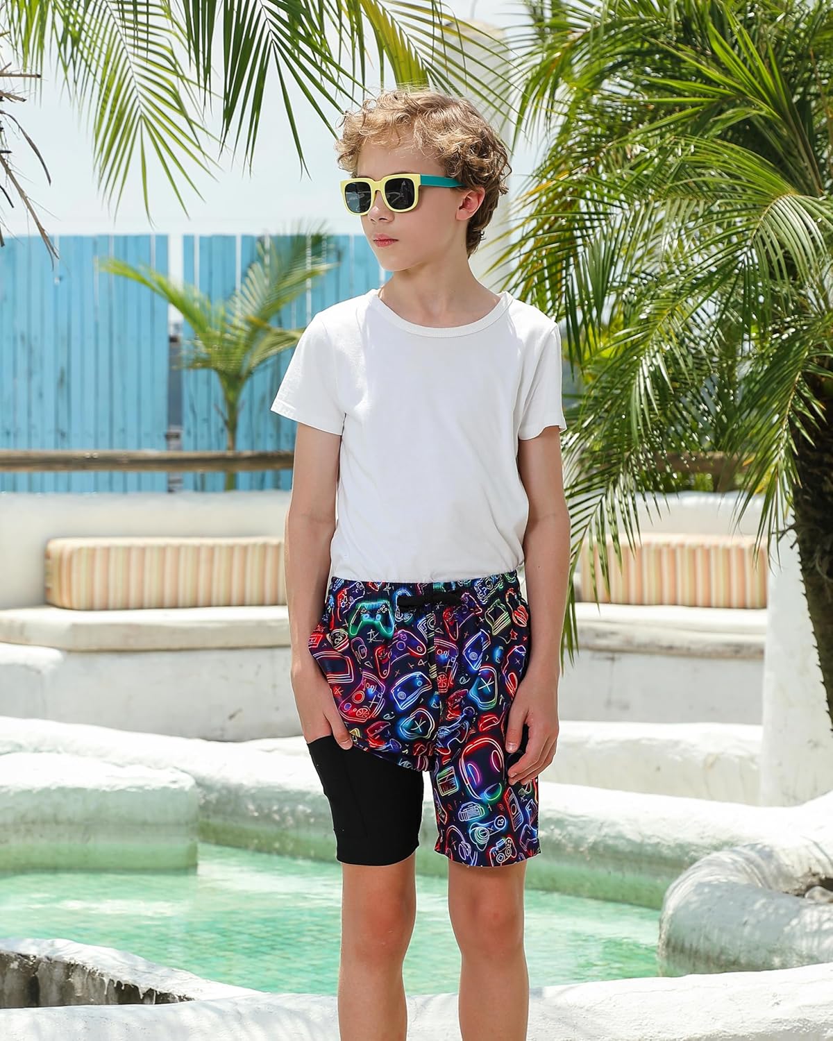 Idgreatim 5-16T Boys Swim Trunks with Compression Liner Summer Beach Quick Dry Swimsuit Bathing Suit - Image 4