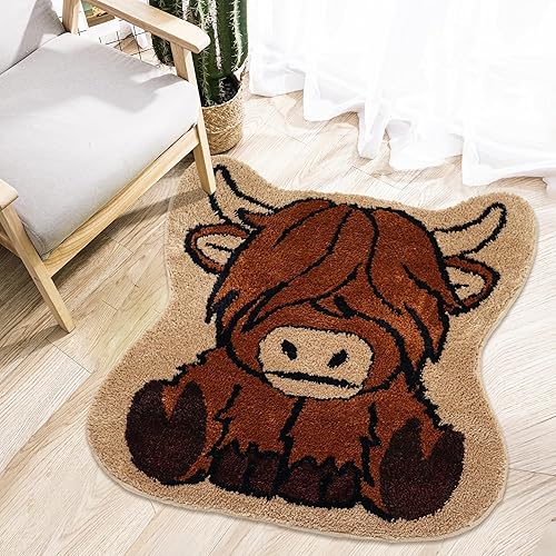 Miniatura 8 de Oturgor Highland - Alfombra de baño con forma de vaca para baño, dormitorio, microfibra antideslizante, alfombra de área de animales para entrada de