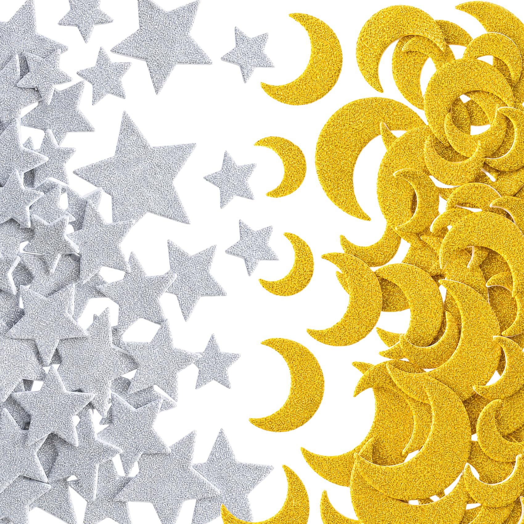 100PCS Glitter Foam Star Shapes Stickers, Gold Moon, Silver Star Gold Moon, Silver Star, 100pcs