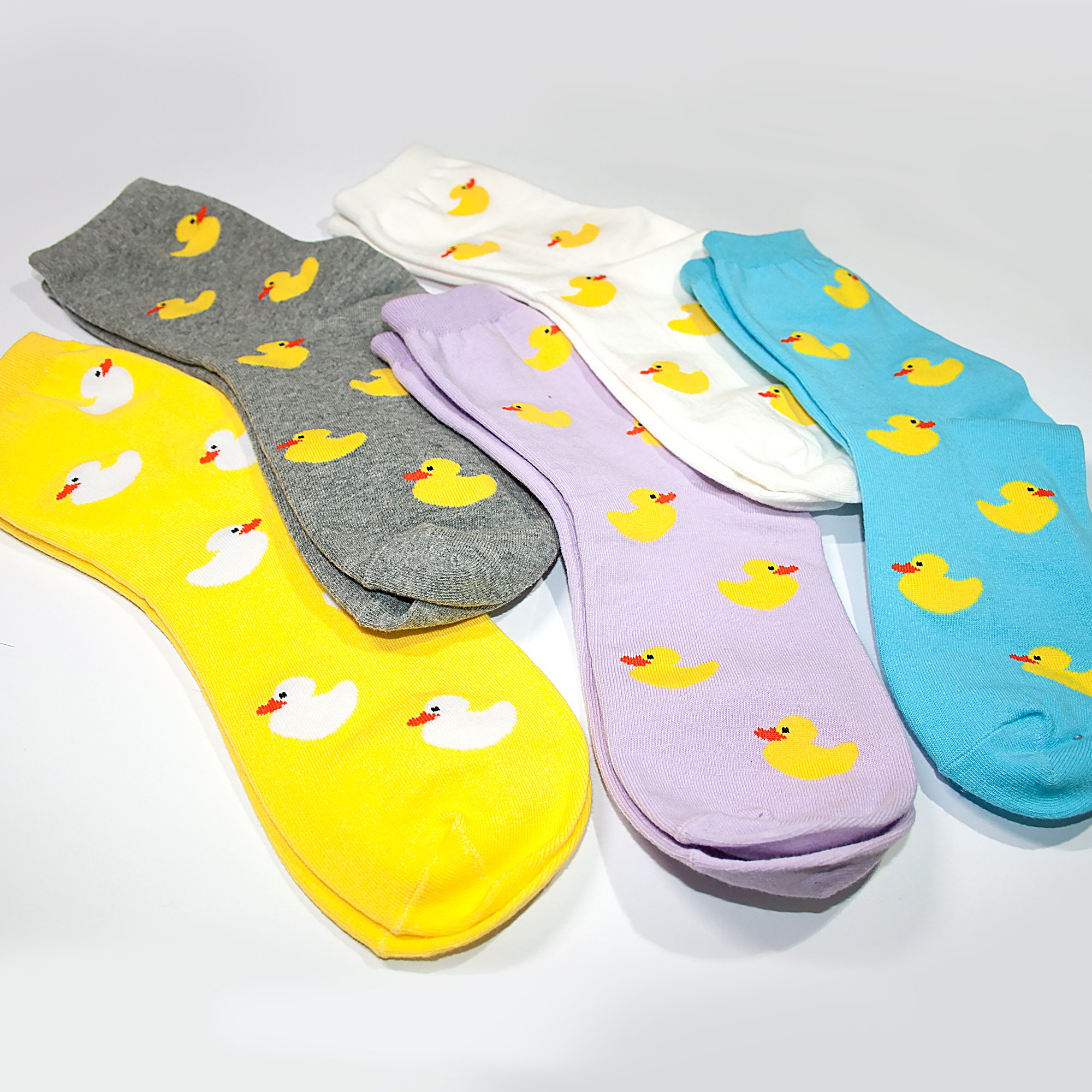 KONY Paquete de 5 calcetines de algodón para mujer, diseño de gato, perro, pato, novedoso, divertido, calcetines de regalo, talla 6-9