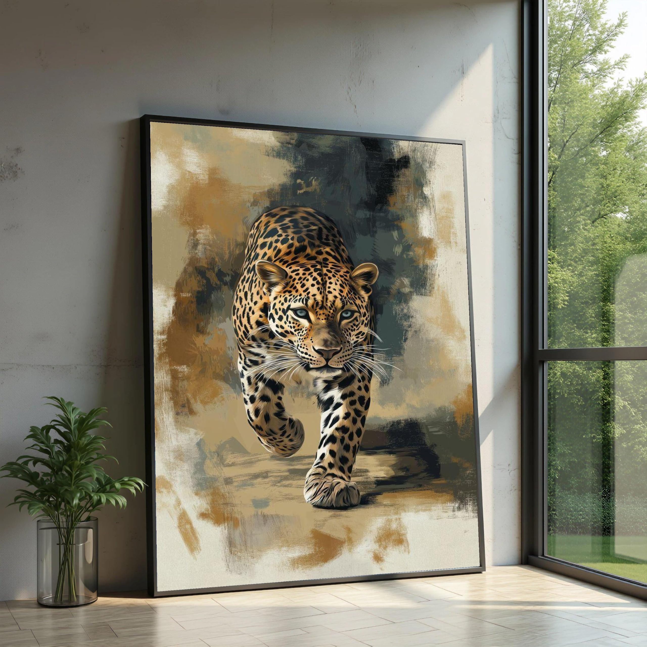 LMYCHENG Majestic Leopard Canvas Wall Art, Animal Portrait Canvas, Nature Wildlife Home Decor, Big Cat Art Print(80x120cm/Frameless)