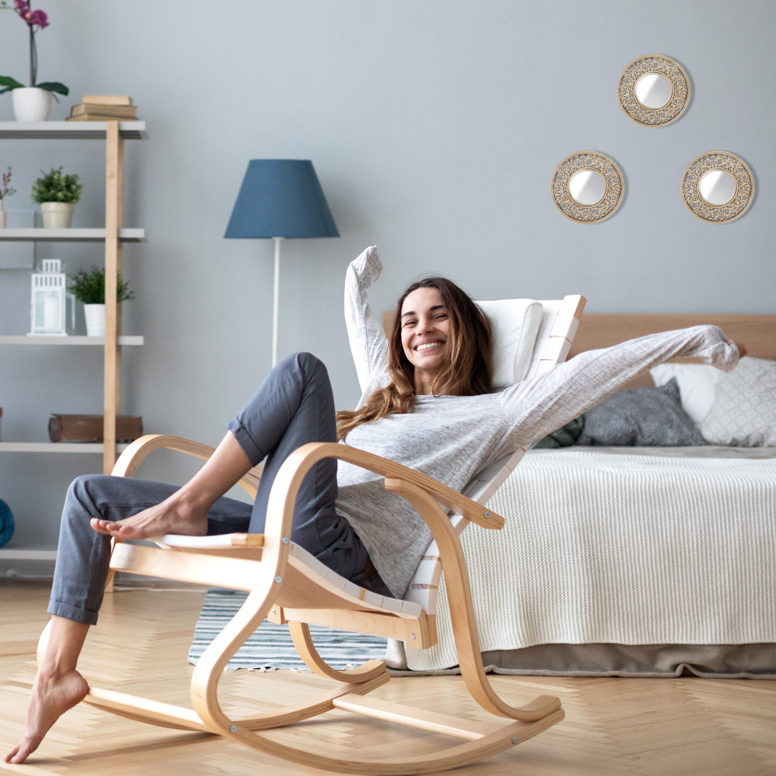 Relaxdays lustro ścienne okrągłe na korytarz lusterko dekoracyjne na ścianę do pokoju 3szt Ø 25 cm, złoty/czarny