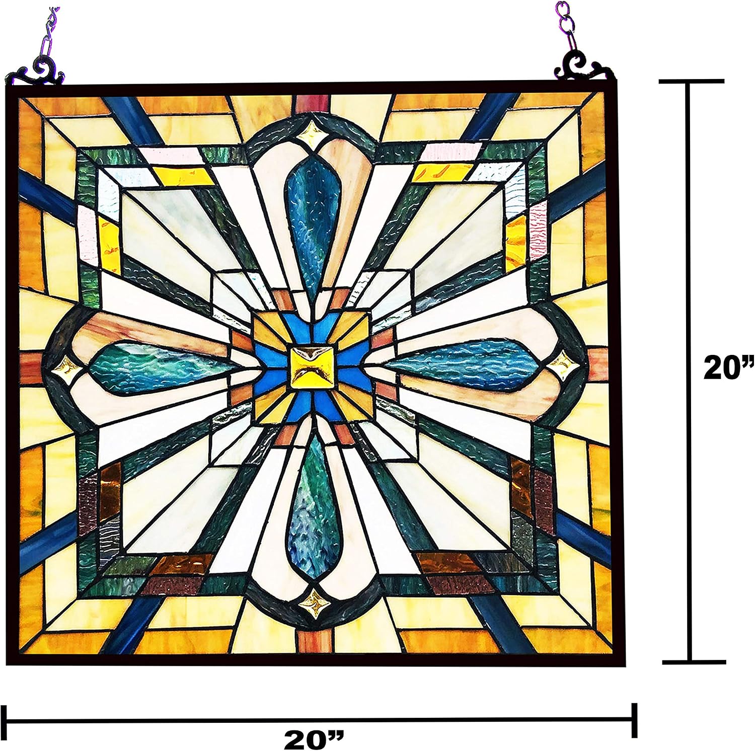 Chloe Lighting Archie Tiffany-Style Mission 20" Height Stained Glass Window Panel, Multi-Color
