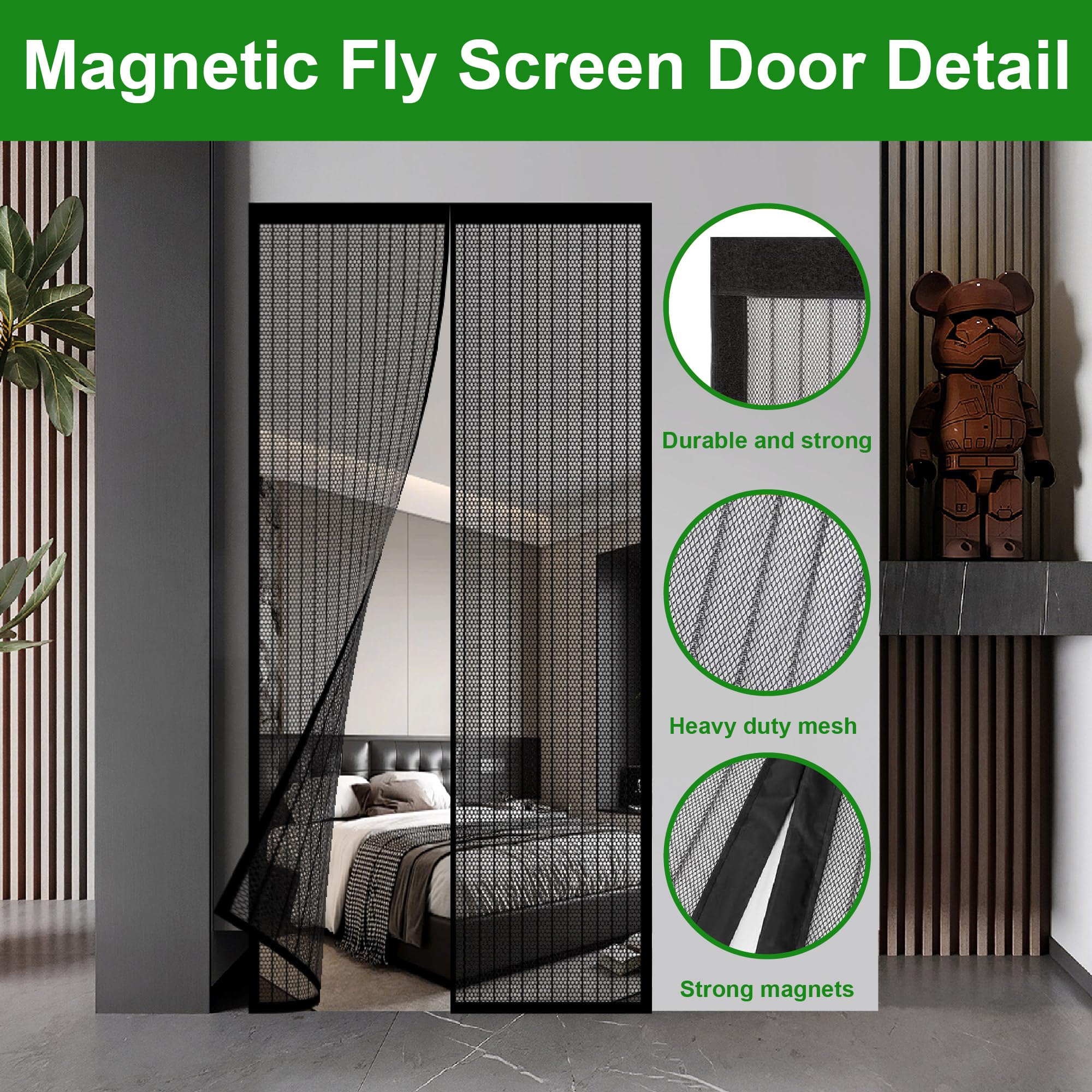 Zanzariera Magnetica per Porte Finestre 127 x 230 cm Zanzariera Magnetica Nero Chiusura Automatica, Facile Installazione Senza Fori per Balcone Soggiorno, Nero