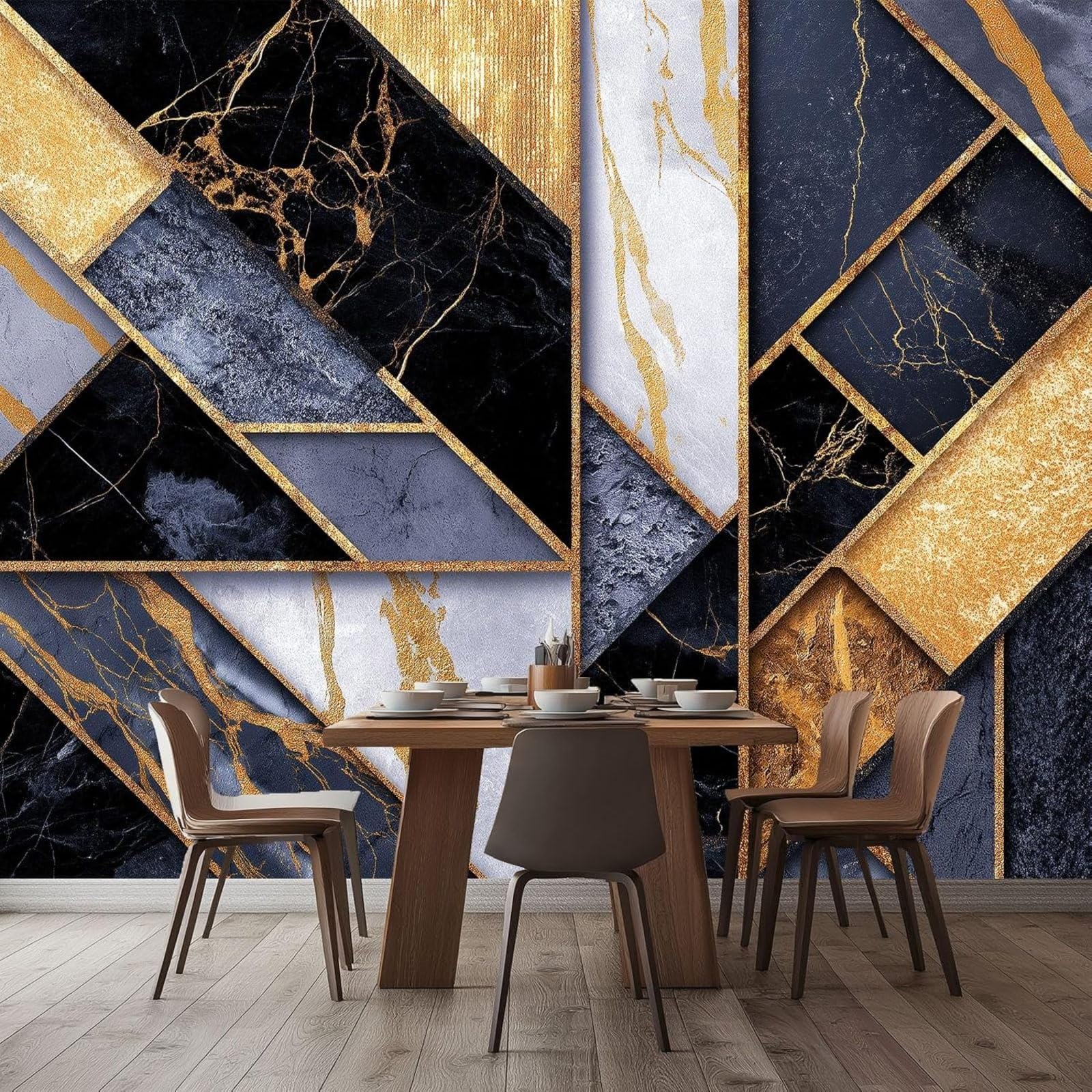 Papel pintado 3D con foto, diseño geométrico de mármol, papel pintado no tejido con imágenes 3D para sala de estar y dormitorio, 200 cm x 140 cm.