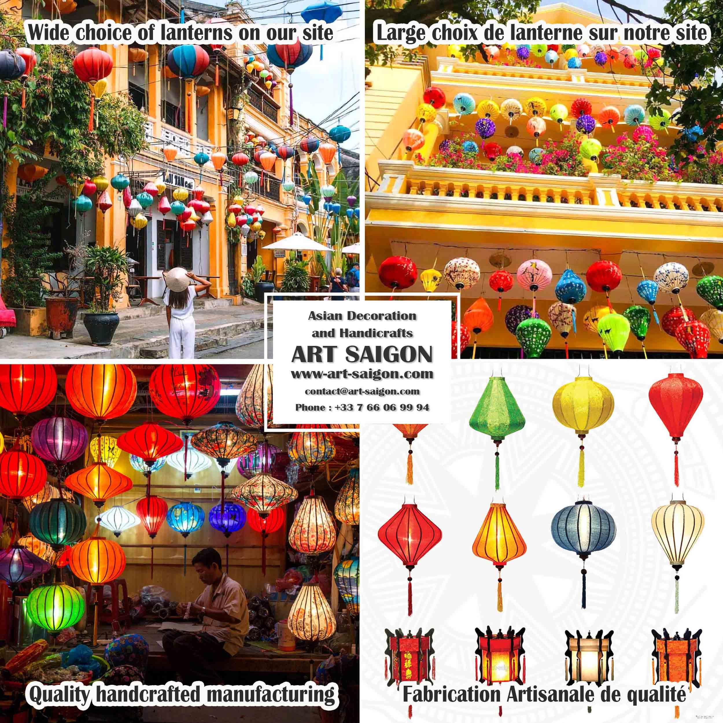 Lampion Asiatische Seide Grün G - Durchmesser Ø 33 cm - Hoi An Laterne aus Stoff, Bambus und Holz - Vietnamesisches Kunsthandwerk und Asiatische Dekoration (Ref. G25-V)