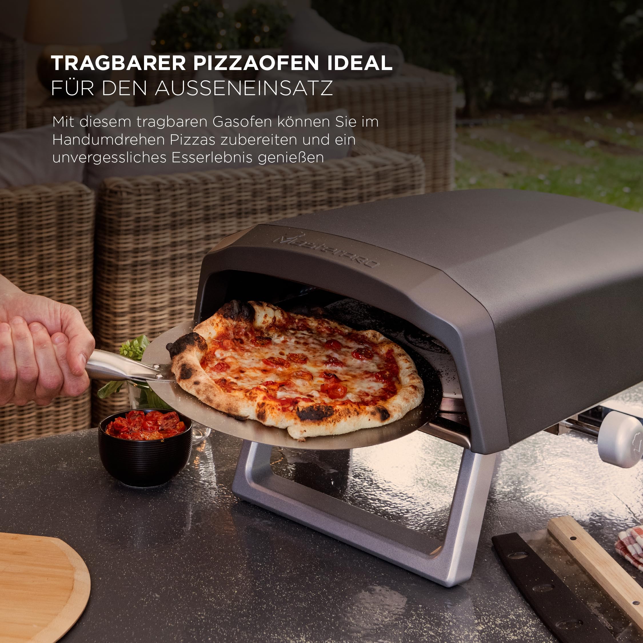 MasterPRO Napoli Four à pizza portable à gaz 500 °C 60 secondes avec sac et plateau en pierre