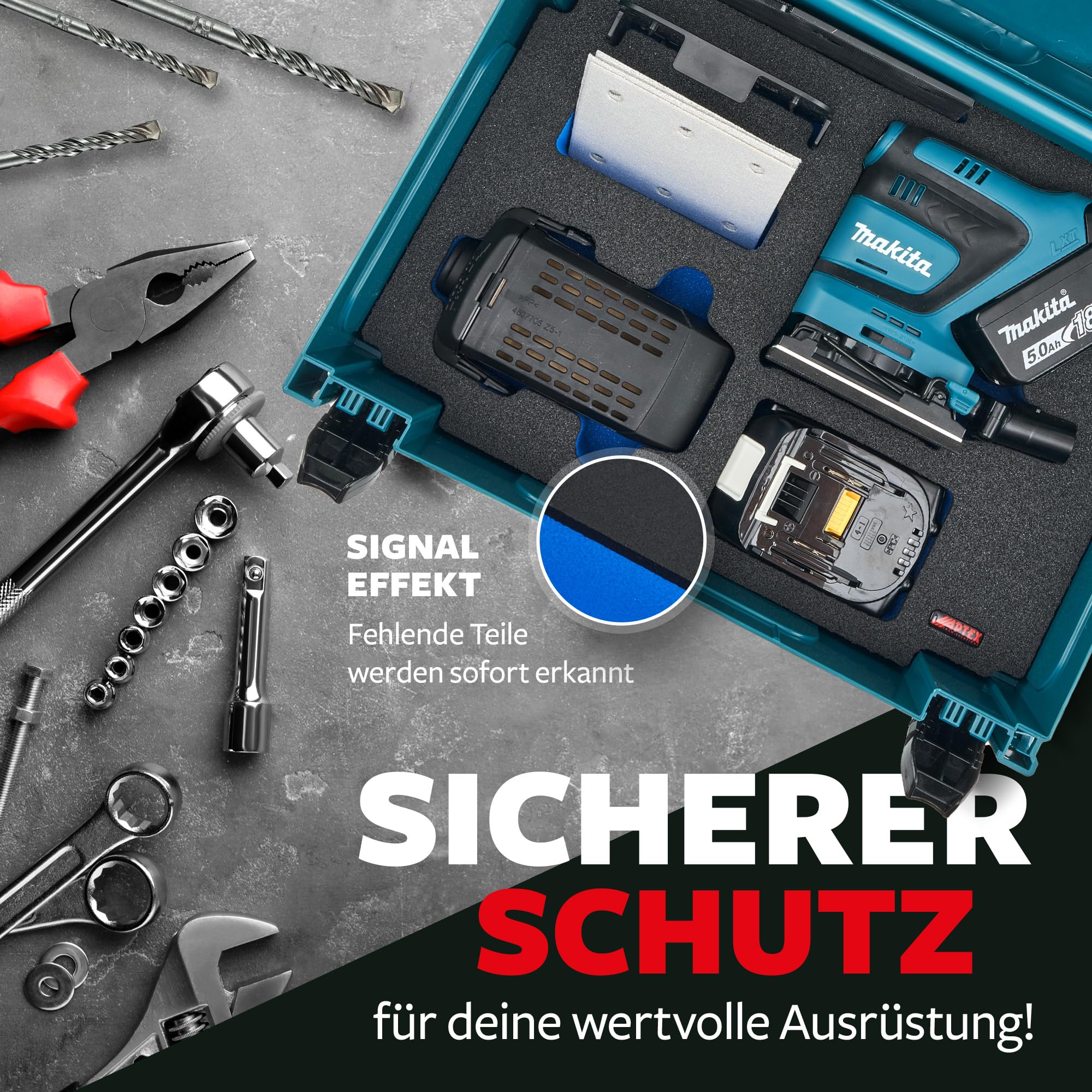 APTEX Schaumeinlage für Makita DBO 480–482 Akku-Schwingschleifer – Polstereinlage & Schaumstoffpolsterung für MakPac Gr. 2‑3 und Makita Zubehör