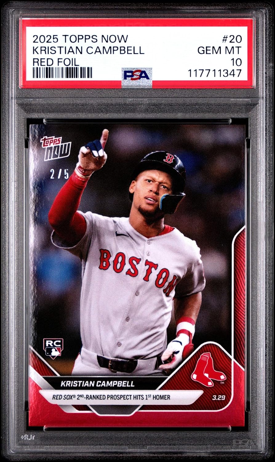 Graded 2025 Topps Now Kristian Campbell #20 Red Foil /5 Rookie RC Baseball Card PSA 10 Gem Mint