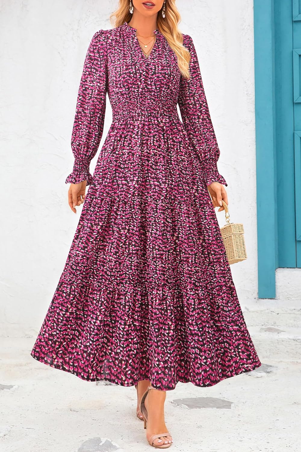 PRETTYGARDEN Women's Floral Maxi Dress 2026 Fall Long Sleeve V Neck A Line Long Flowy Spring Party Boho Dresses - Image 4