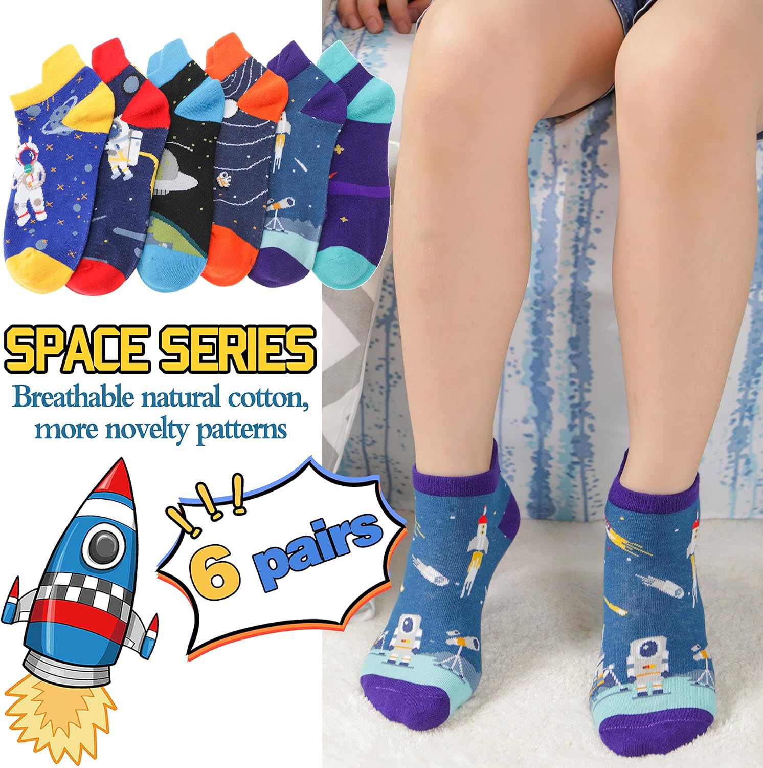 Kids Boys Ankle Socks No Show Low Cut Funny Cute Cartoon Novelty Cotton Socks 6 Pairs - Image 3