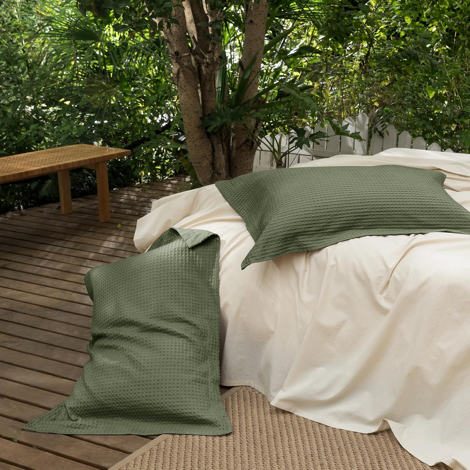 CHUFFED 100% Cotton Waffle Weave Pillowcases 2 Pack Standard Size, 20x26 Inches Ultra Soft & Breathable Pillow Shams - Skin-Friendly Decorative Luxury Pillow Covers Without Insert, Olive Green