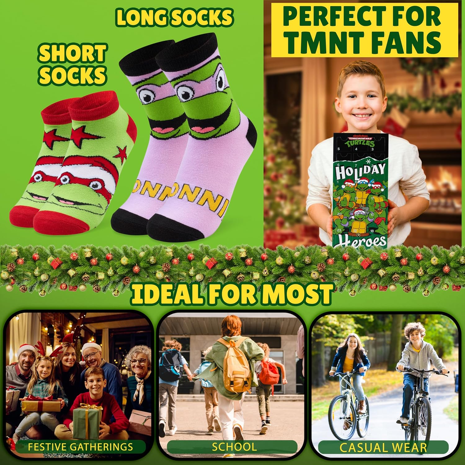 Get Trend Teenage Mutant Ninja Turtles 24 Pcs Socks Advent Calendar 2025 for Kids Christmas Countdown, Novelty Socks Size 6–12 Yrs, Gifts for Kids (Multi Turtles)