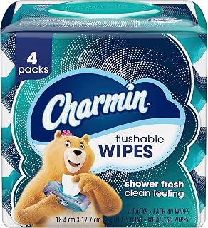 Charmin Flushable Wipes, 160 Total (4 Packs of 40) - Portable, Resealable, Extra Clean Freshness On the Go