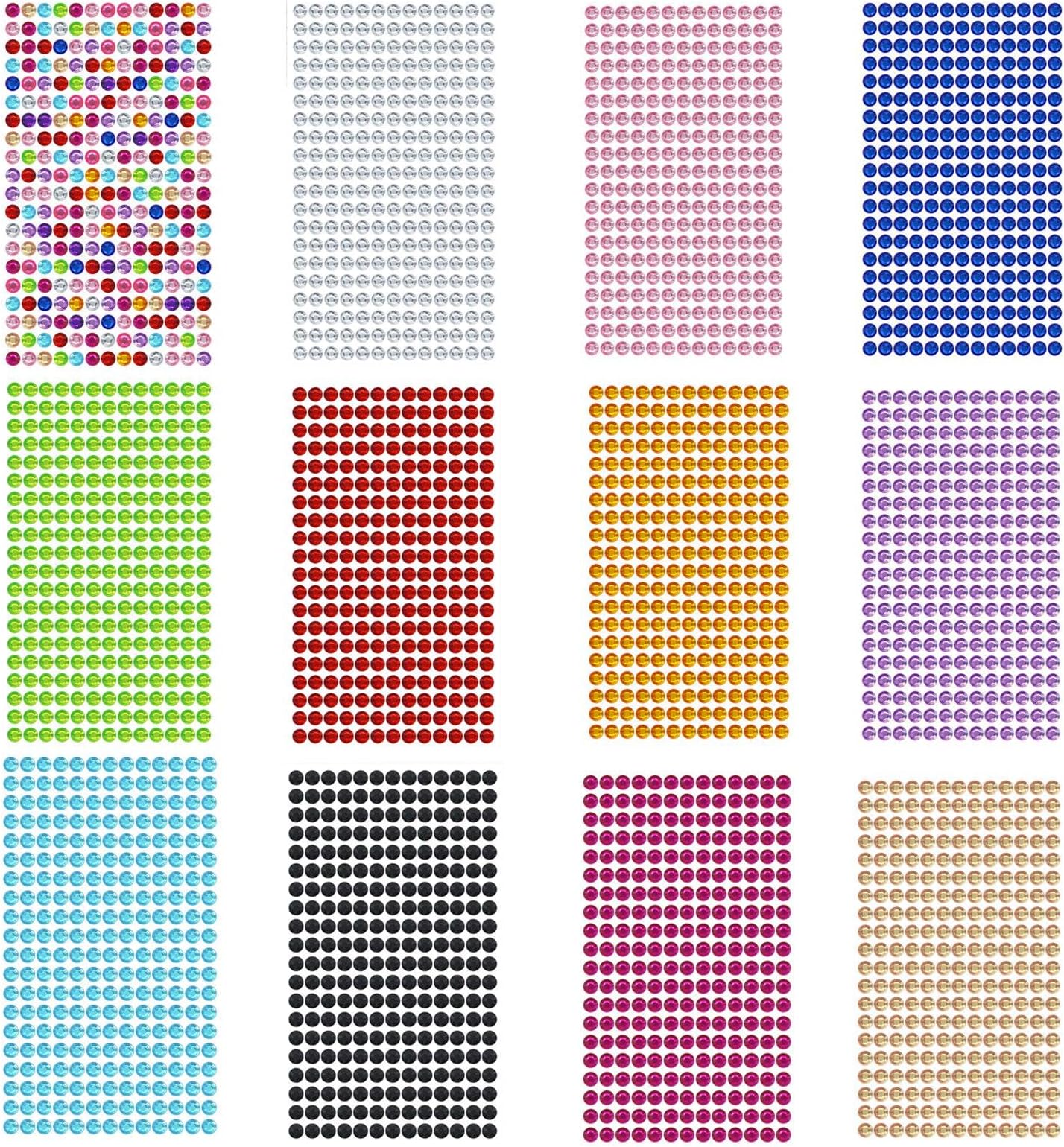 3120 Pcs Face Gems - 12 Sheets Self-Adhesive Rhinestone Stickers, 12 Colours Crystal Gems for Nails, Face, Festivals, Makeup, DIY Craft Decorations