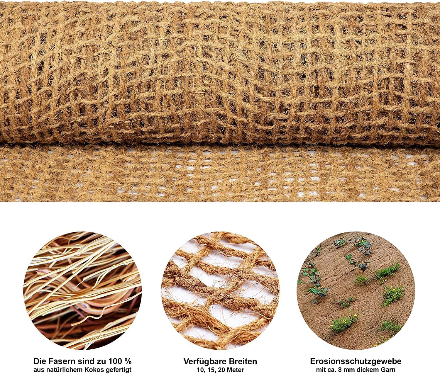 Floordirekt Esterilla de terraplén de 700 g/m², 15 m, protección contra la erosión para jardinería, red de terraplén, protección para pendientes, fibras naturales de coco, resistente a la intemperie