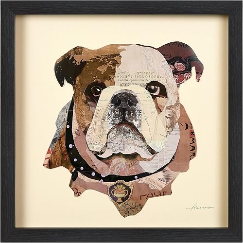 Empire Art Direct Alex Zeng - Papel gráfico enmarcado con collage dimensional para pared listo para colgar 17 x 17 pulgadas cachorro de bulldog