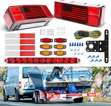 RVZONE LED Trailer Lights Kit for Utility IP68 Waterproof Boat Trailer Lights and Wiring Kit w/License Plate Lights Brake Lighting Marker Lighting, for Boat Truck RV