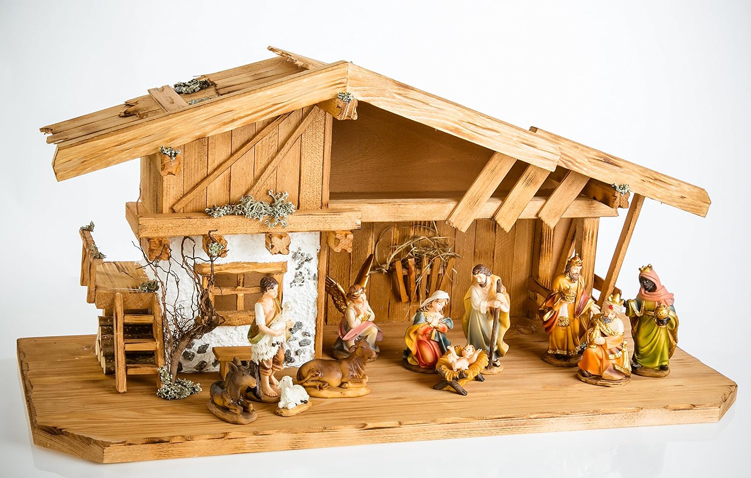 Kerststal met Figuren Hout – afbeelding 3