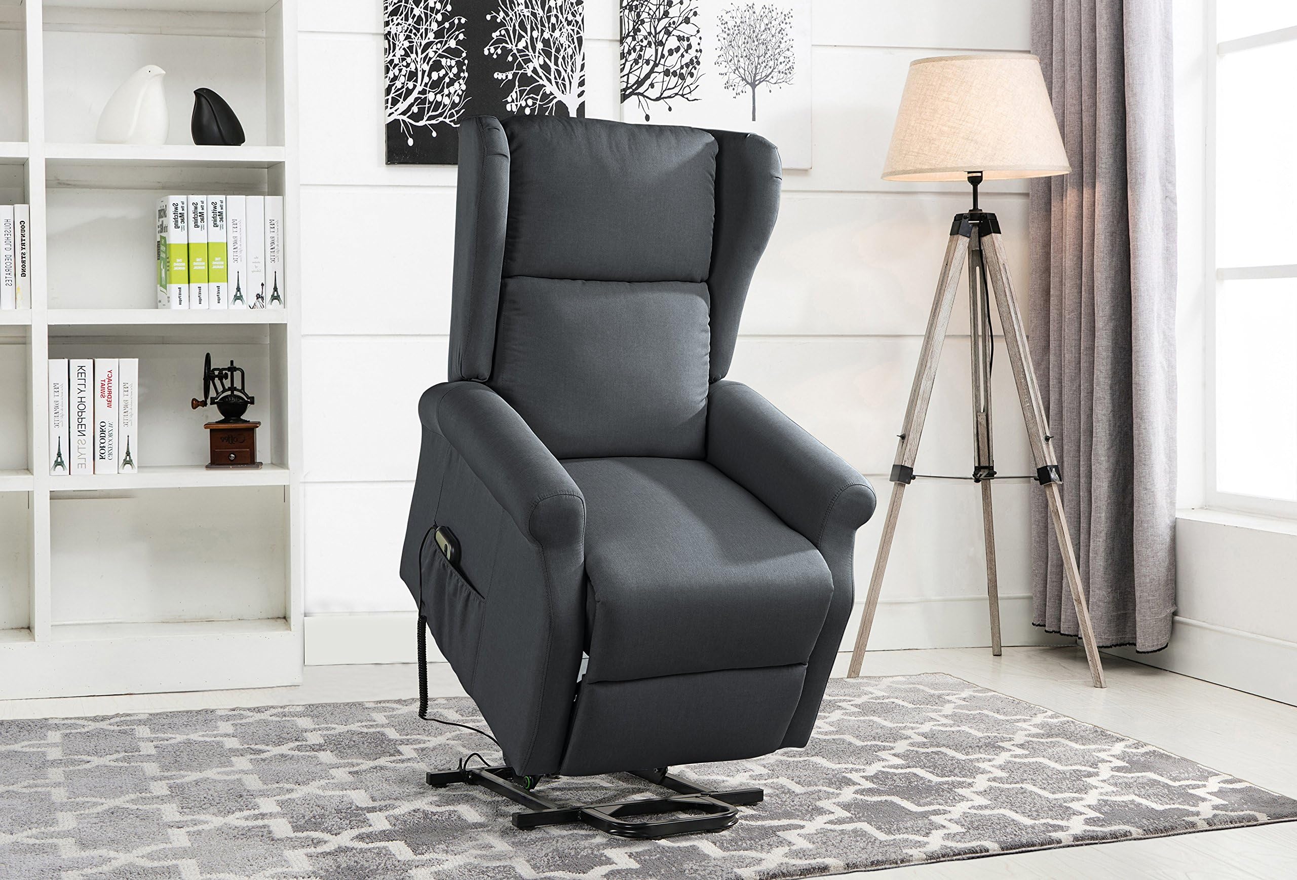 Divano Roma Furniture Power, Lift Chairs, Linen Living Room Reclining Armchair (Dark Grey)