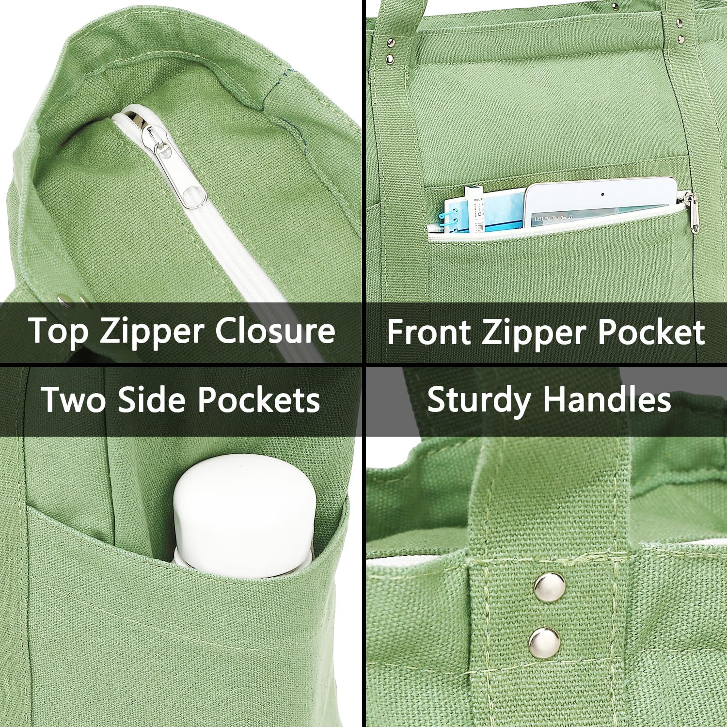 Large Canvas Tote Bag for Women with Zipper & Compartments, Crossbody Laptop Bags for Work College Travel - Image 6